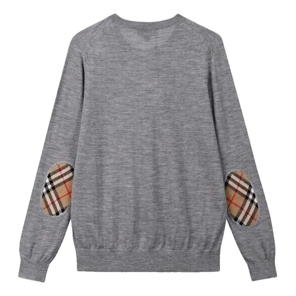 Burberry Women’s Bempton Wool Elbow Check Patches Pullover Sweater Grey S 807501
